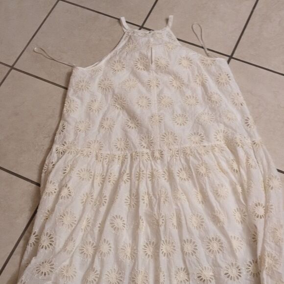 NEW Madewell Aubriella Midi Dress Embroidered Drop-Waist Floral Eyelet Cream - Picture 3 of 15